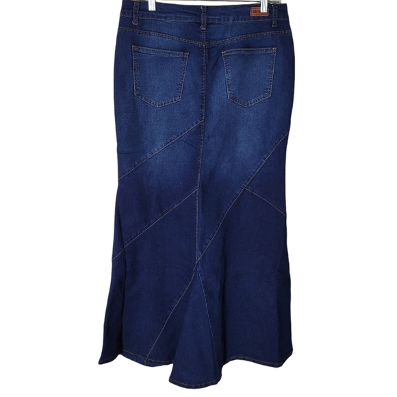 Boutique Fishtail Mermaid Skirt  Stretch Midi Maxi Dark Denim Blue Zip Closure - Picture 11 of 16